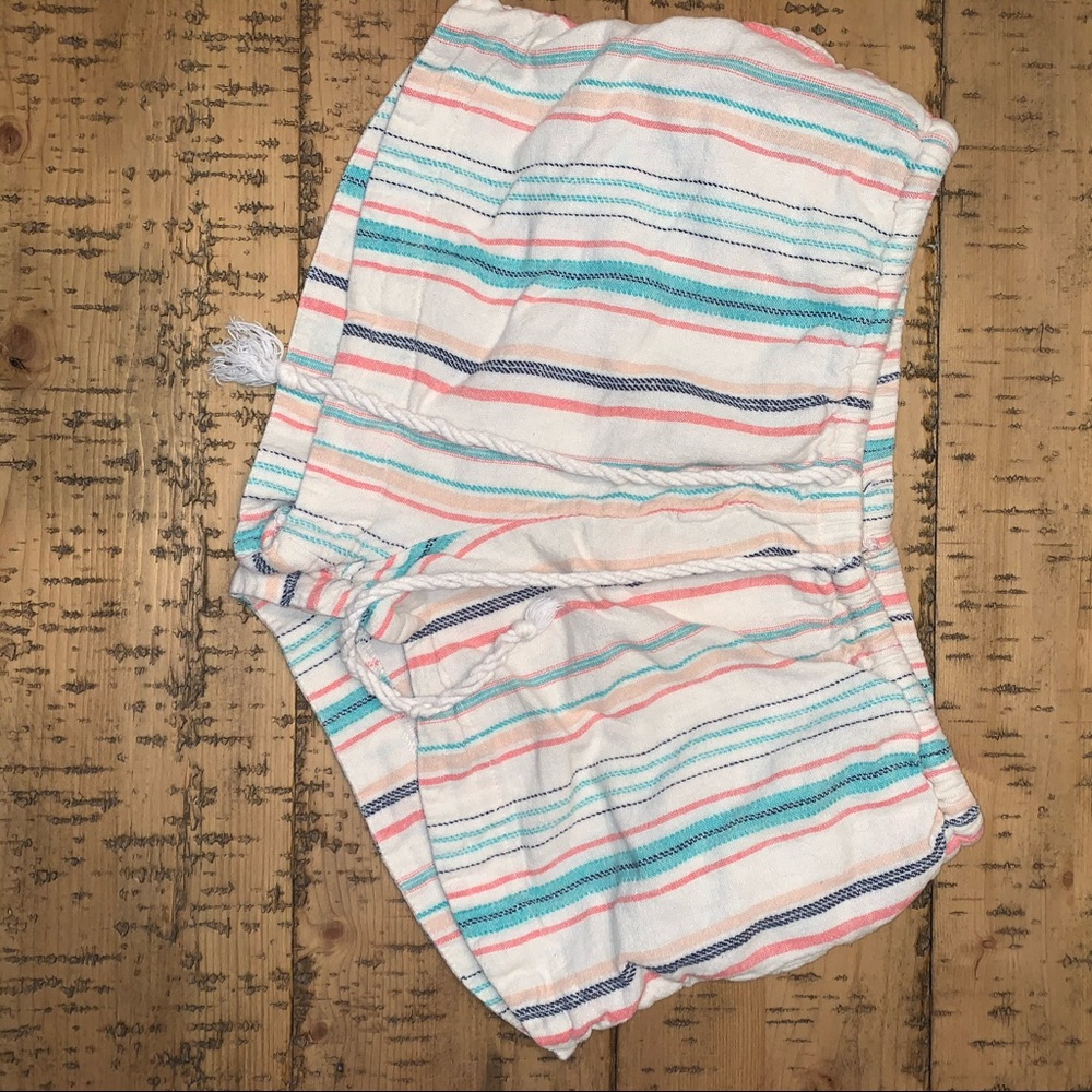 cream knit striped shorts